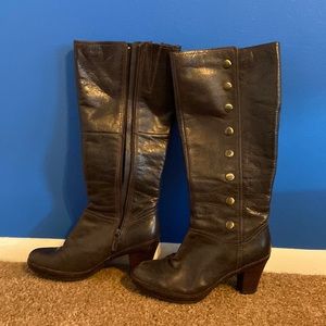 Clarks brown leather heeled dress boots